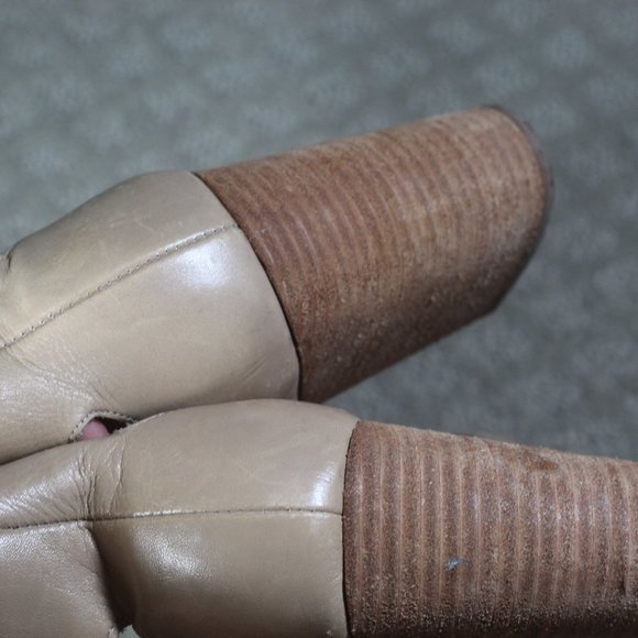 Steve Madden Size 9.5 Neutral Beige Ankle Strap 3.75" Chunky Stacked Heel - Picture 5 of 9